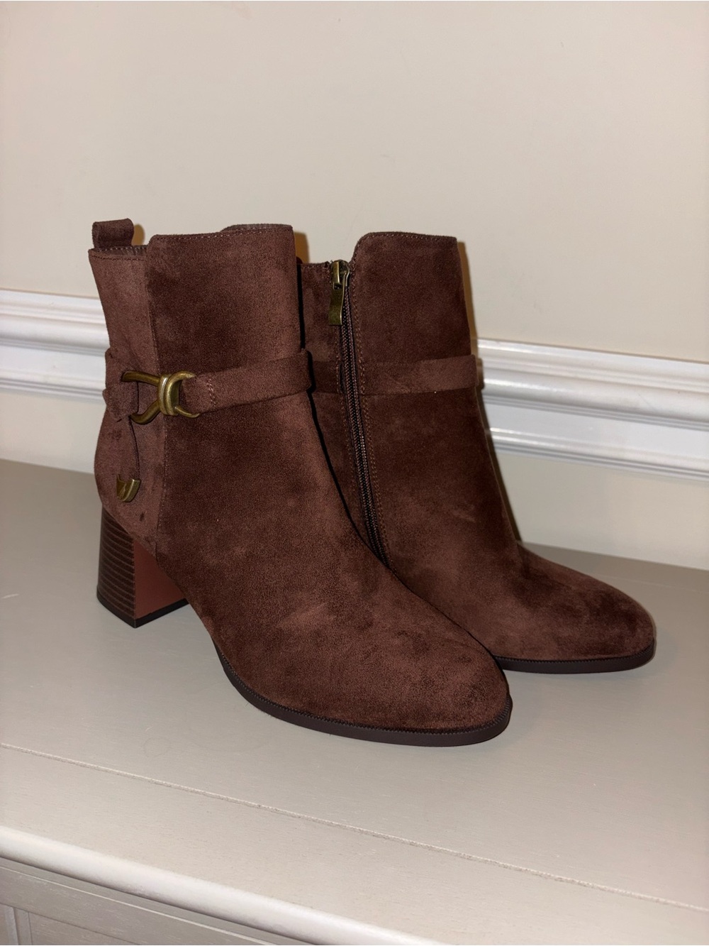 Nautica Women's Chestnut Brown Suede Ankle Booties